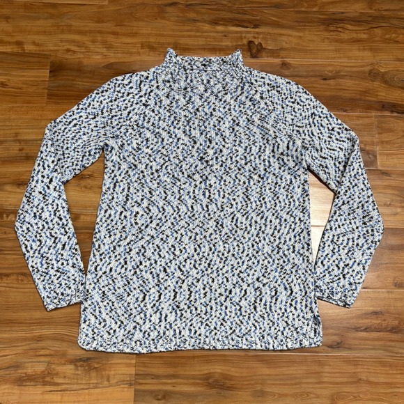 Talbots Mock Neck Sweater Knit Pullover Blue White Black Cotton Blend‎ Womens S - Picture 1 of 4